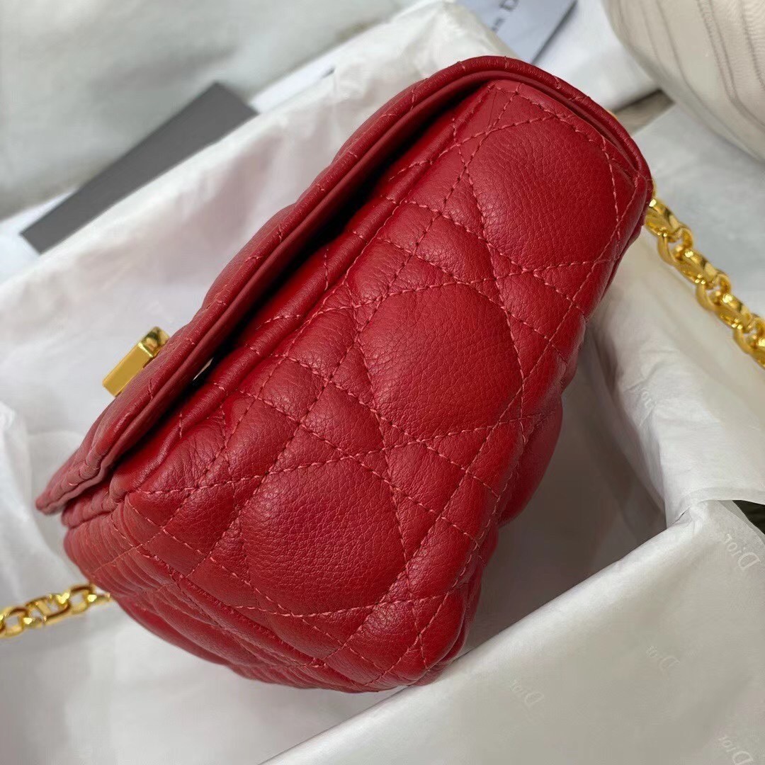 Dior Small Caro Bag In Red Cannage Calfskin 780