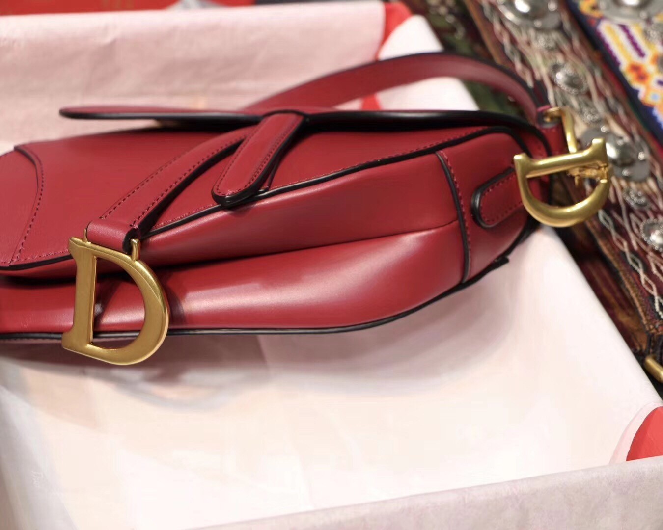 Dior Mini Saddle Bag In Red Calfskin 532