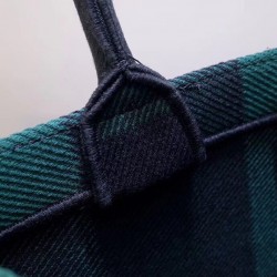 Dior Book Tote Bag In Green/Black Check Embroidered Canvas 606