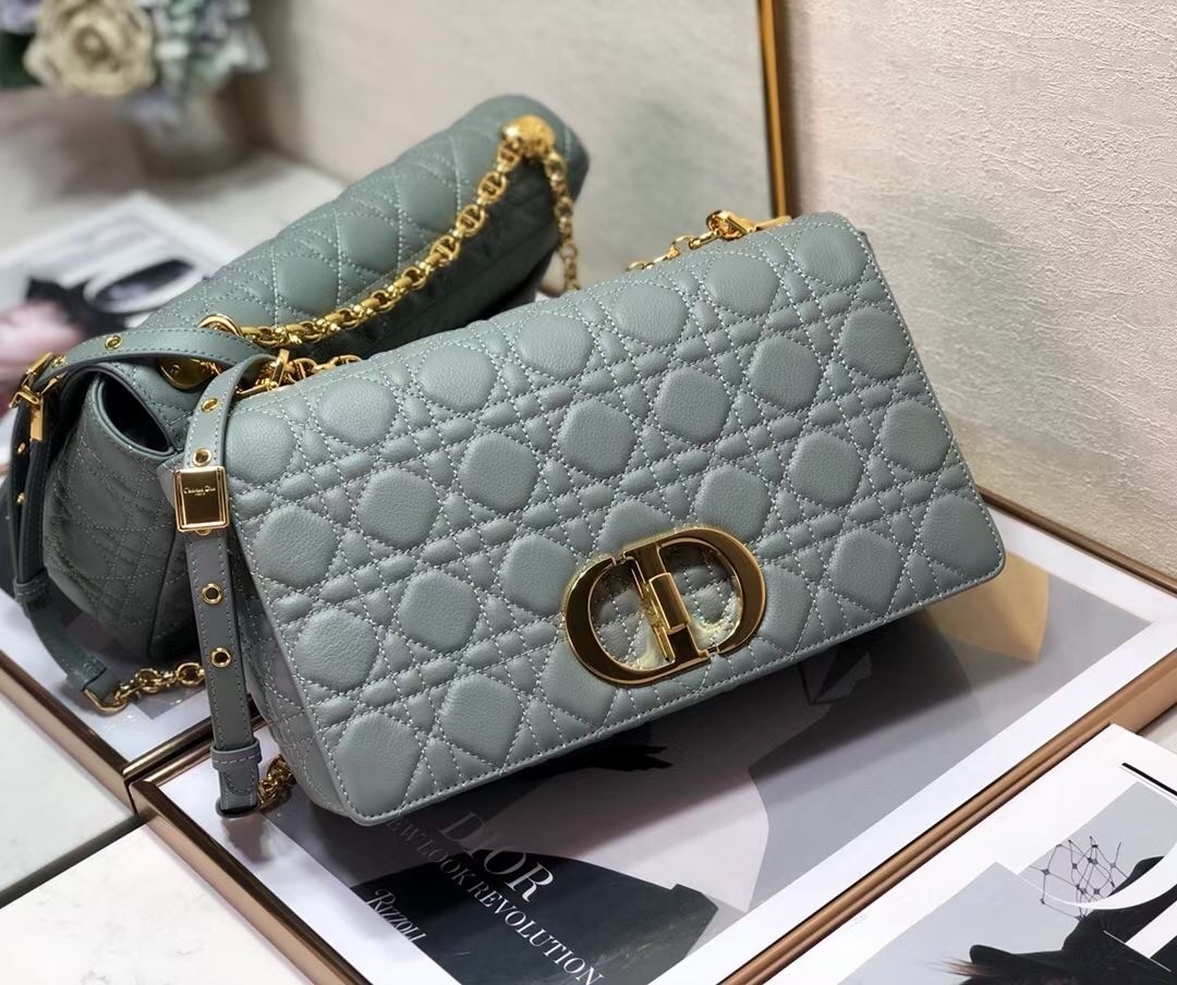 Dior Large Caro Bag In Grey Cannage Calfskin 015