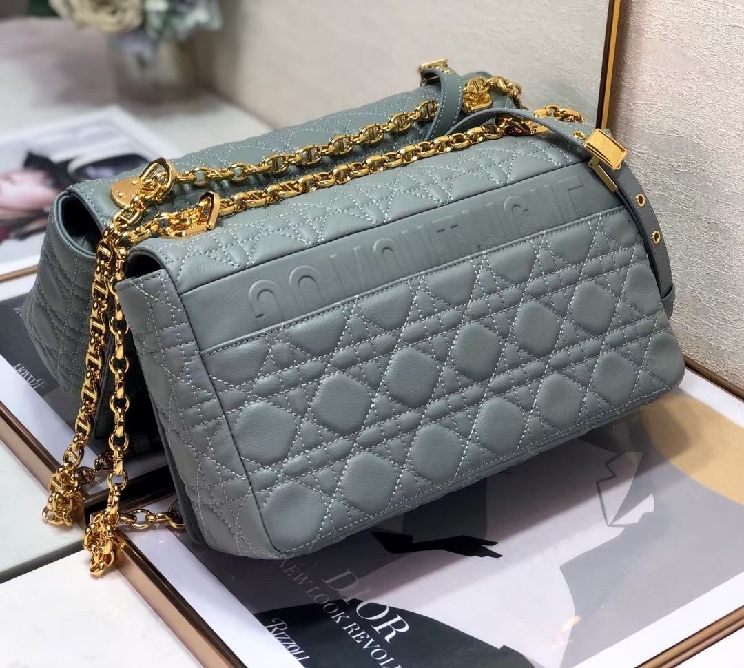 Dior Large Caro Bag In Grey Cannage Calfskin 015