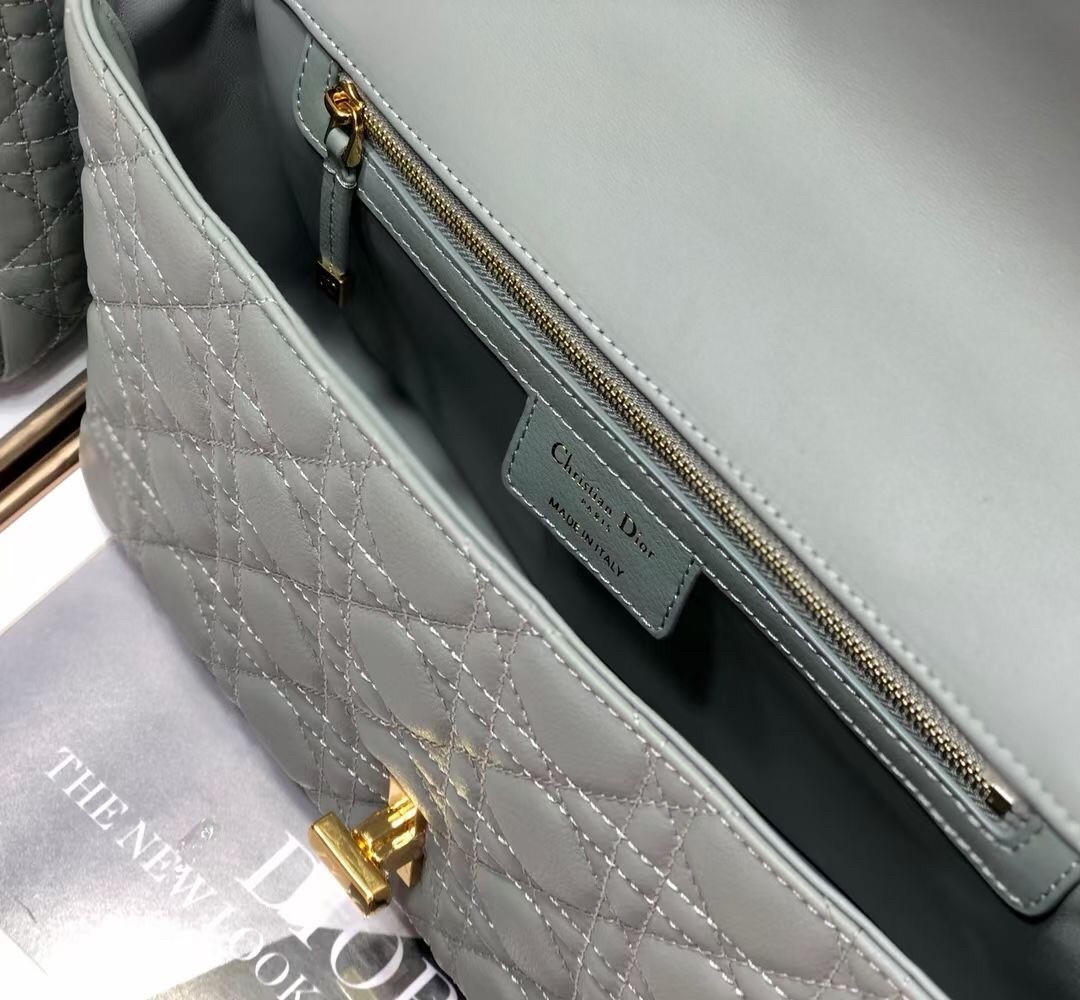 Dior Large Caro Bag In Grey Cannage Calfskin 015