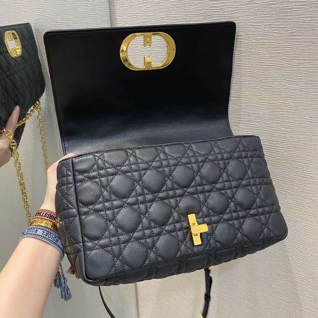 Dior Large Caro Bag In Black Cannage Calfskin 232