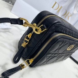 Dior Caro Double Pouch In Black Cannage Calfskin 305