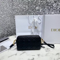 Dior Caro Double Pouch In Black Cannage Calfskin 305