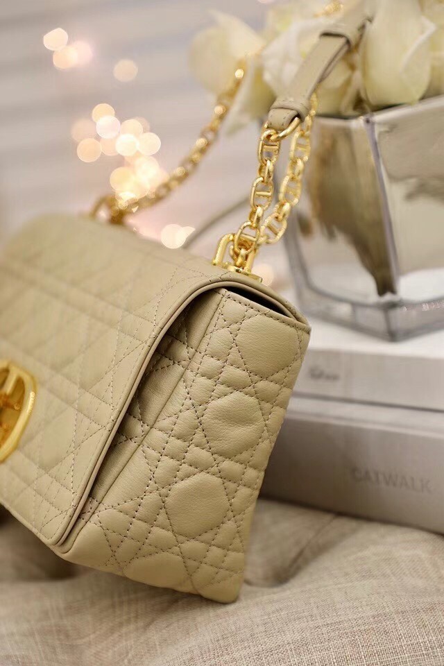 Dior Caro Medium Bag In Beige Cannage Calfskin 572