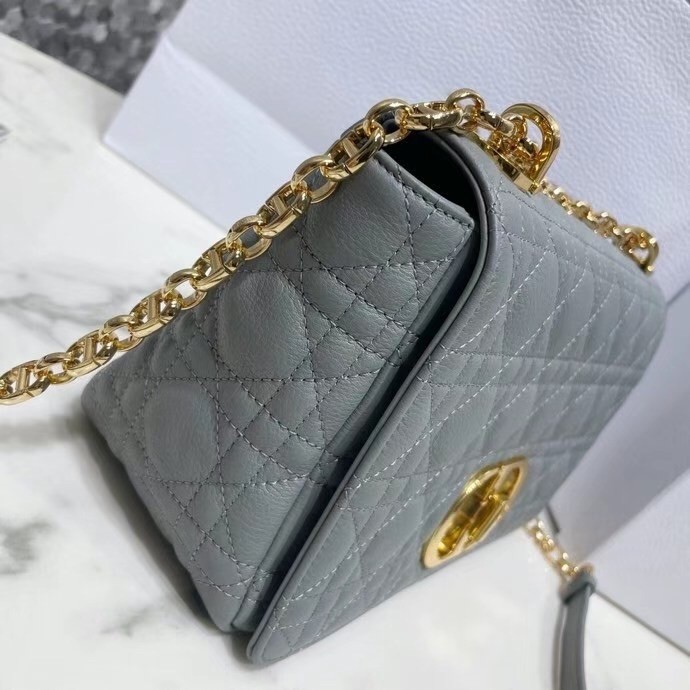 Dior Caro Medium Bag In Grey Cannage Calfskin 586