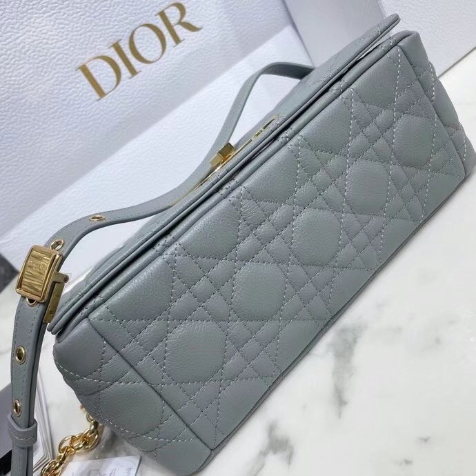 Dior Caro Medium Bag In Grey Cannage Calfskin 586