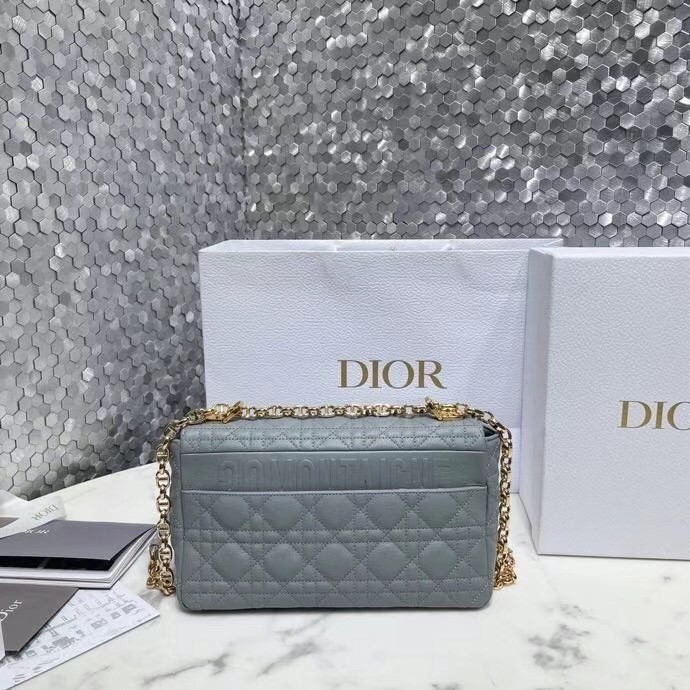 Dior Caro Medium Bag In Grey Cannage Calfskin 586