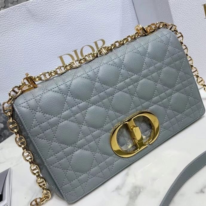 Dior Caro Medium Bag In Grey Cannage Calfskin 586