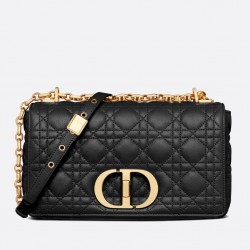 Dior Caro Medium Bag In Black Cannage Calfskin 908