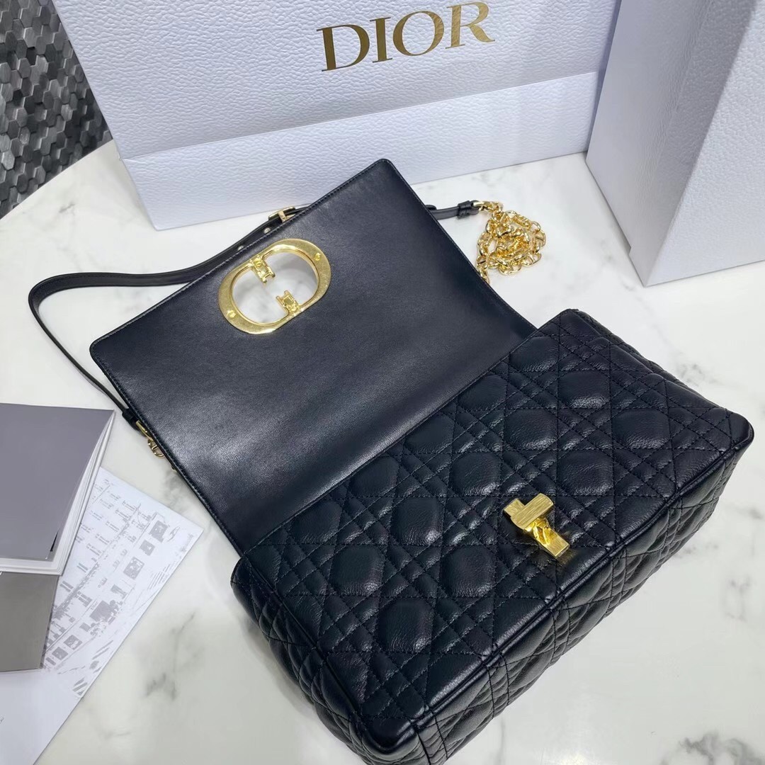 Dior Caro Medium Bag In Black Cannage Calfskin 908