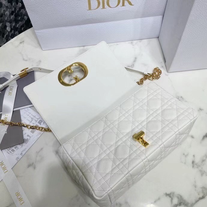 Dior Caro Medium Bag In White Cannage Calfskin 939