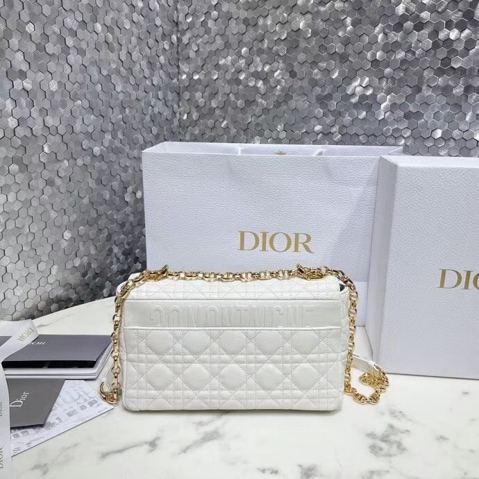 Dior Caro Medium Bag In White Cannage Calfskin 939