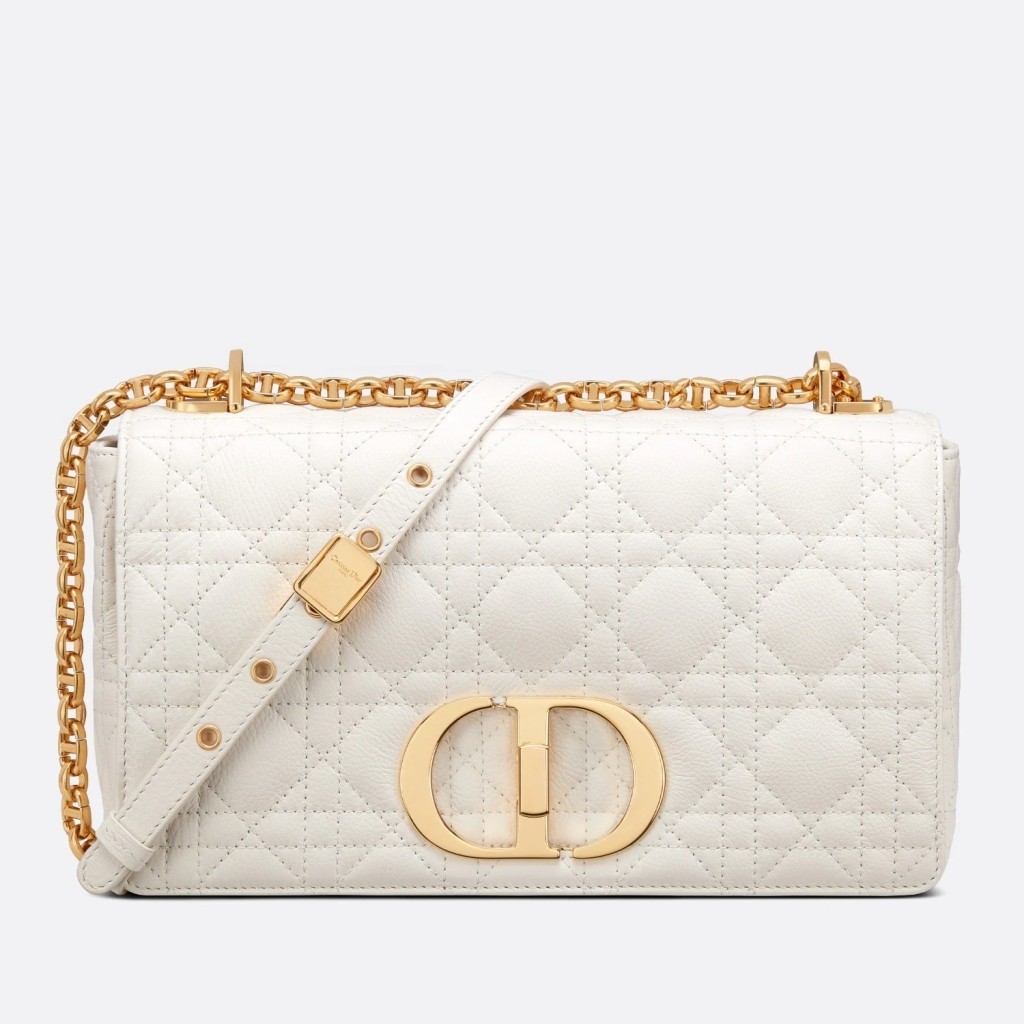 Dior Caro Medium Bag In White Cannage Calfskin 939