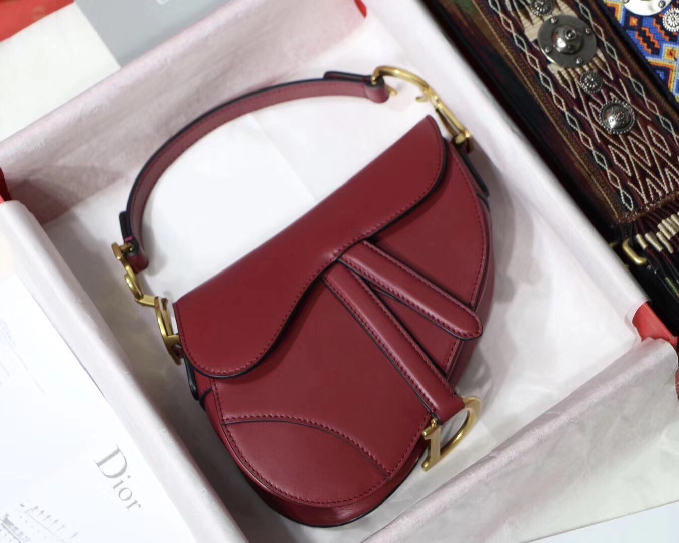 Dior Mini Saddle Bag In Red Calfskin 532