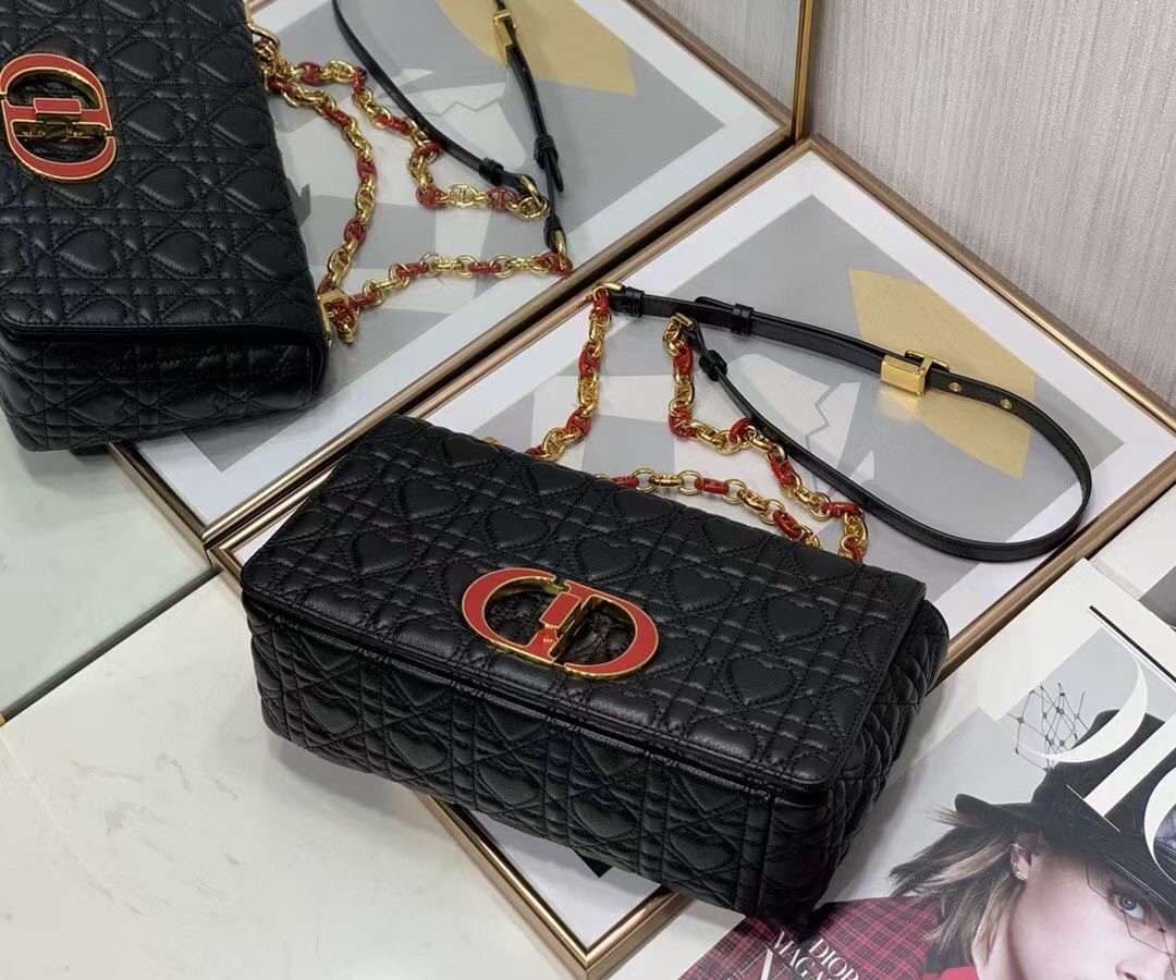 Dior Medium Dioramour Caro Black Bag with Heart Motif 013