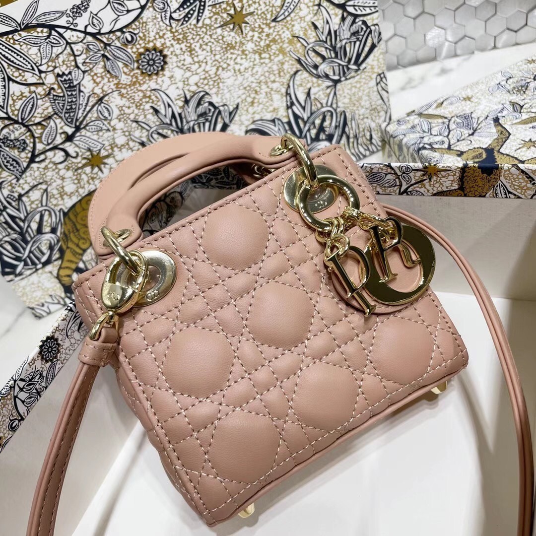 Dior Micro Lady Dior Bag In Poudre Cannage Lambskin 227