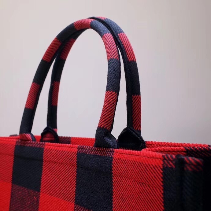 Dior Book Tote Bag In Red/Black Check Embroidered Canvas 491