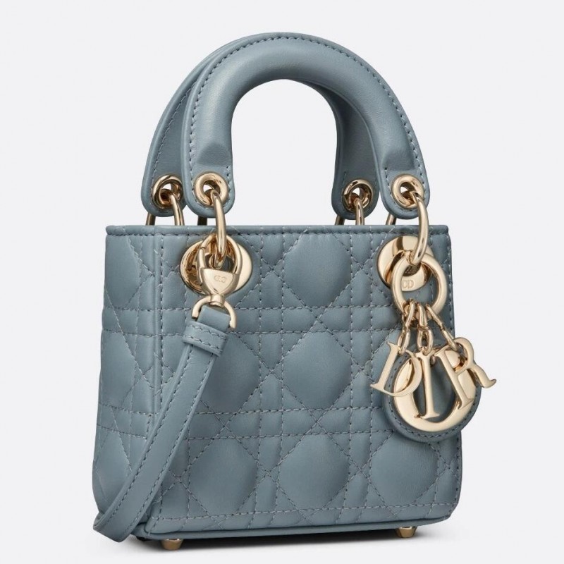 Dior Micro Lady Dior Bag In Blue Cannage Lambskin 260