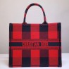 Dior Book Tote Bag In Red/Black Check Embroidered Canvas 491