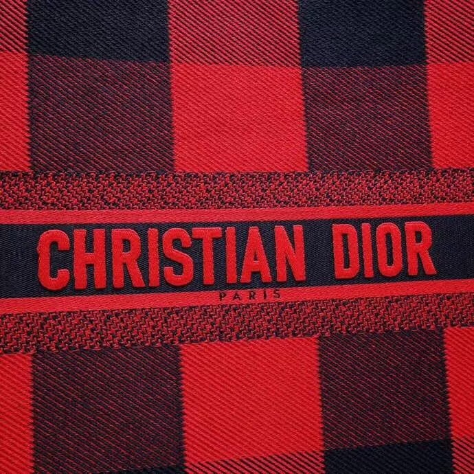 Dior Book Tote Bag In Red/Black Check Embroidered Canvas 491