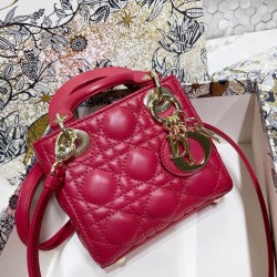 Dior Micro Lady Dior Bag In Red Cannage Lambskin 345