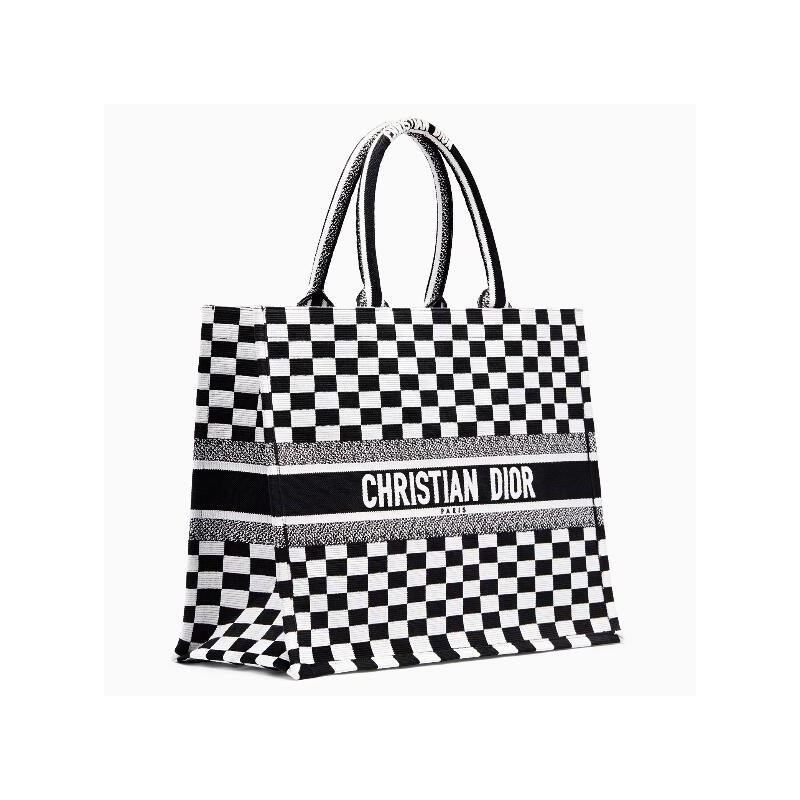 Dior Book Tote Bag In Black/White Checkered Canvas  735