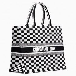 Dior Book Tote Bag In Black/White Checkered Canvas  735