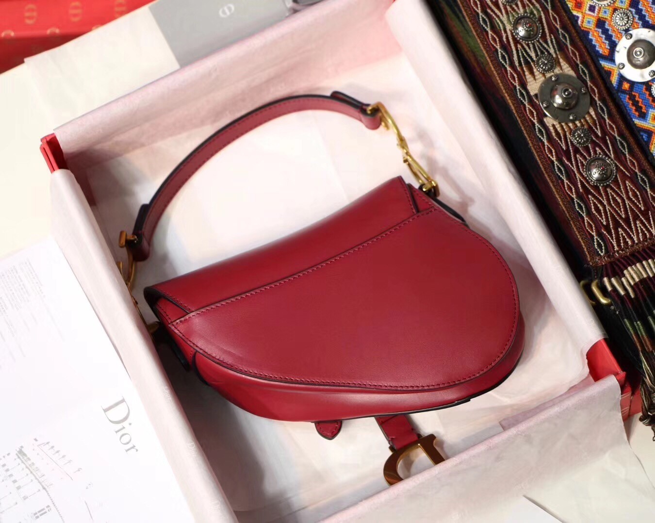 Dior Mini Saddle Bag In Red Calfskin 532