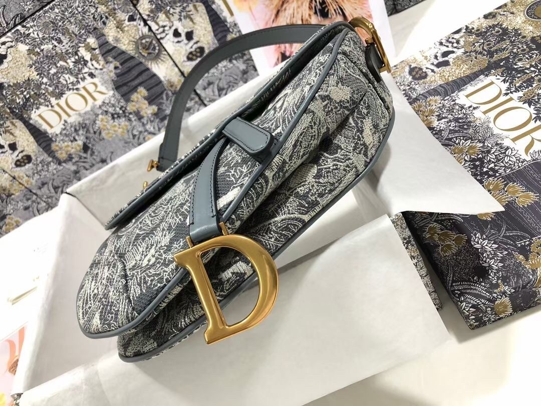 Dior Saddle Bag In Grey Toile de Jouy Reverse Jacquard 483