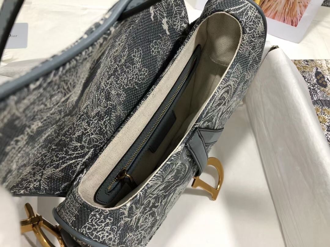 Dior Saddle Bag In Grey Toile de Jouy Reverse Jacquard 483