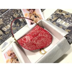 Dior Saddle Bag In Red Toile de Jouy Reverse Jacquard 516