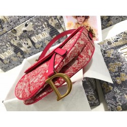 Dior Saddle Bag In Red Toile de Jouy Reverse Jacquard 516