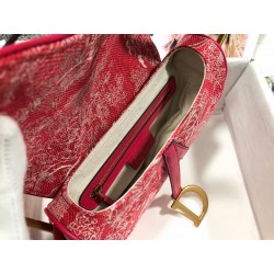 Dior Saddle Bag In Red Toile de Jouy Reverse Jacquard 516