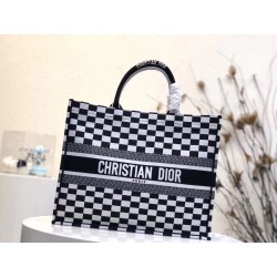 Dior Book Tote Bag In Black/White Checkered Canvas  735