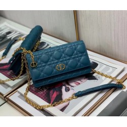 Dior Caro Belt Pouch with Chain In Steel Blue Calfskin 892