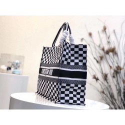 Dior Book Tote Bag In Black/White Checkered Canvas  735