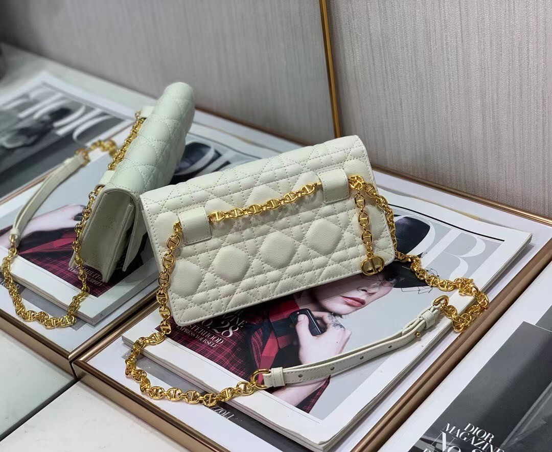 Dior Caro Belt Pouch with Chain In White Calfskin 921