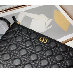 Dior Large Caro Daily Pouch In Black Calfskin 864