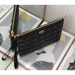 Dior Large Caro Daily Pouch In Black Calfskin 864