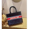 Dior Book Tote In Blue Crocodile-Effect Embroidered Velvet 173