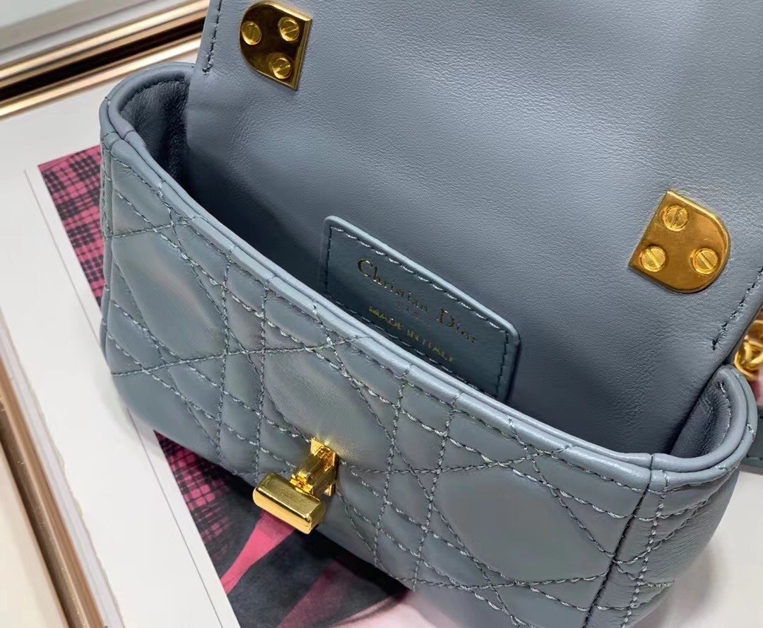 Dior Micro Caro Bag In Blue Cannage Calfskin 212