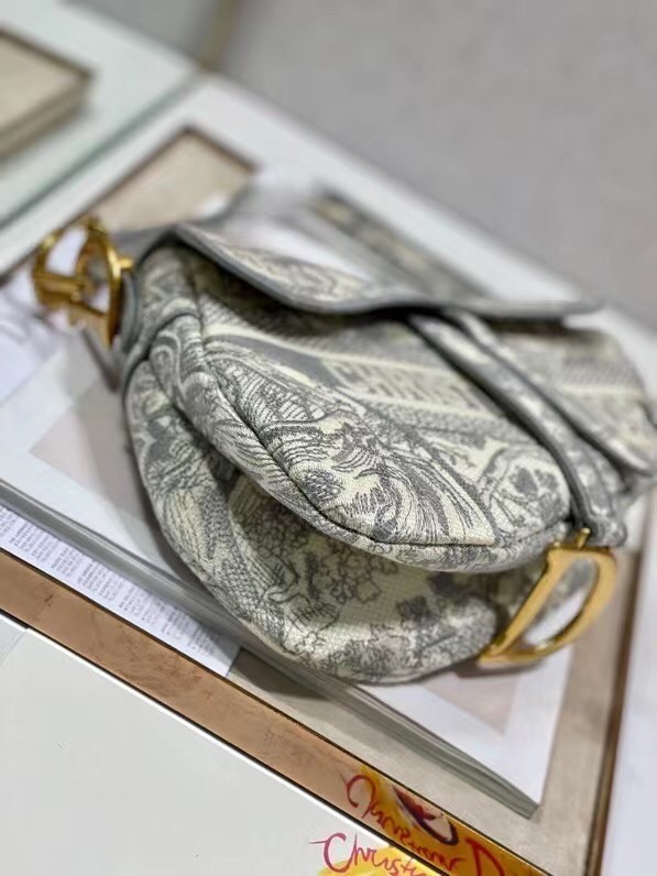 Dior Saddle Bag In Grey Toile de Jouy Embroidery 028