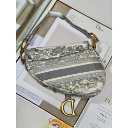 Dior Saddle Bag In Grey Toile de Jouy Embroidery 028