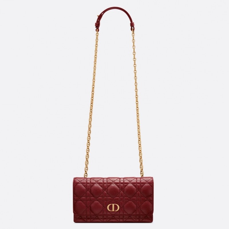 Dior Caro Belt Pouch with Chain In Bordeaux Calfskin 050