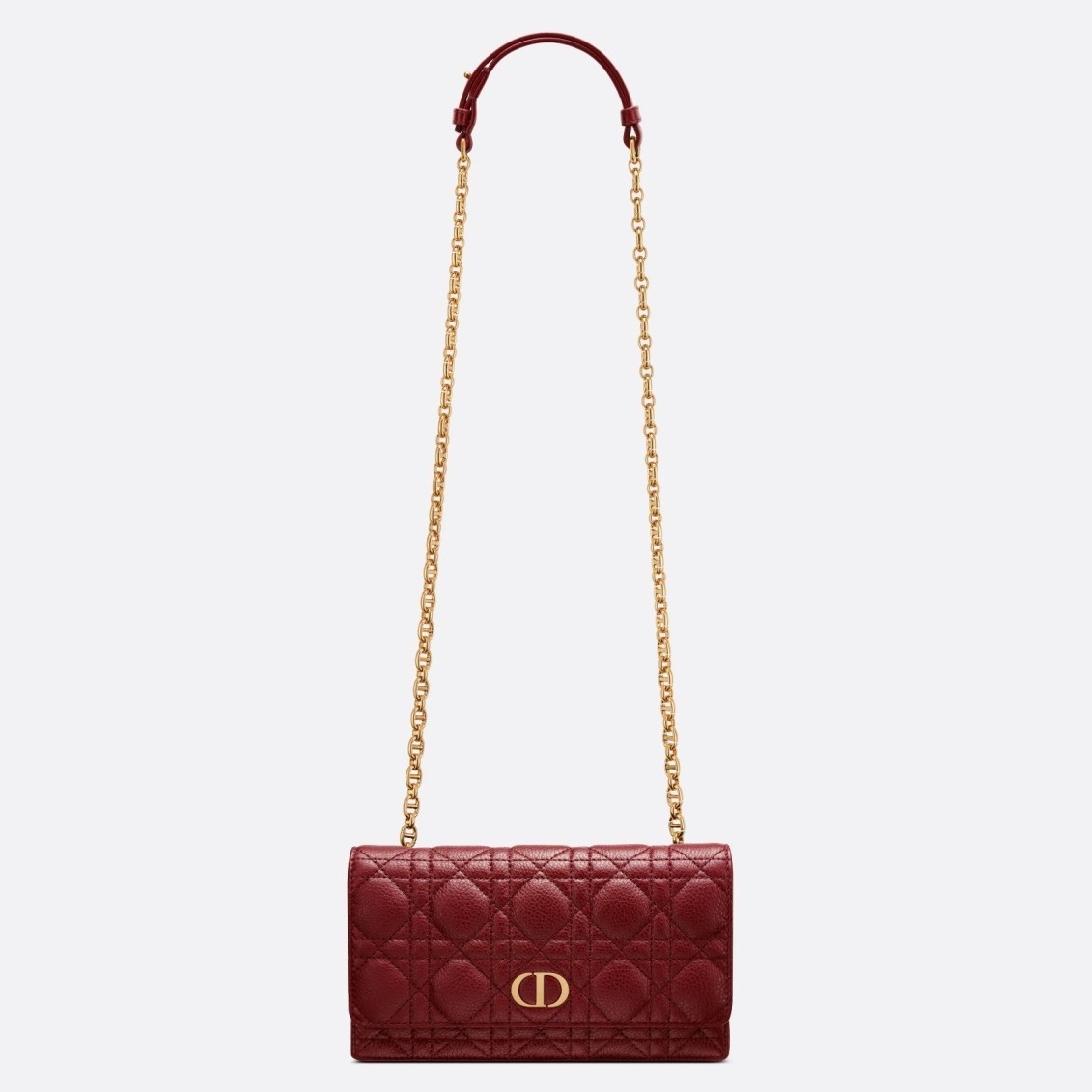 Dior Caro Belt Pouch with Chain In Bordeaux Calfskin 050