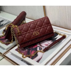 Dior Caro Belt Pouch with Chain In Bordeaux Calfskin 050