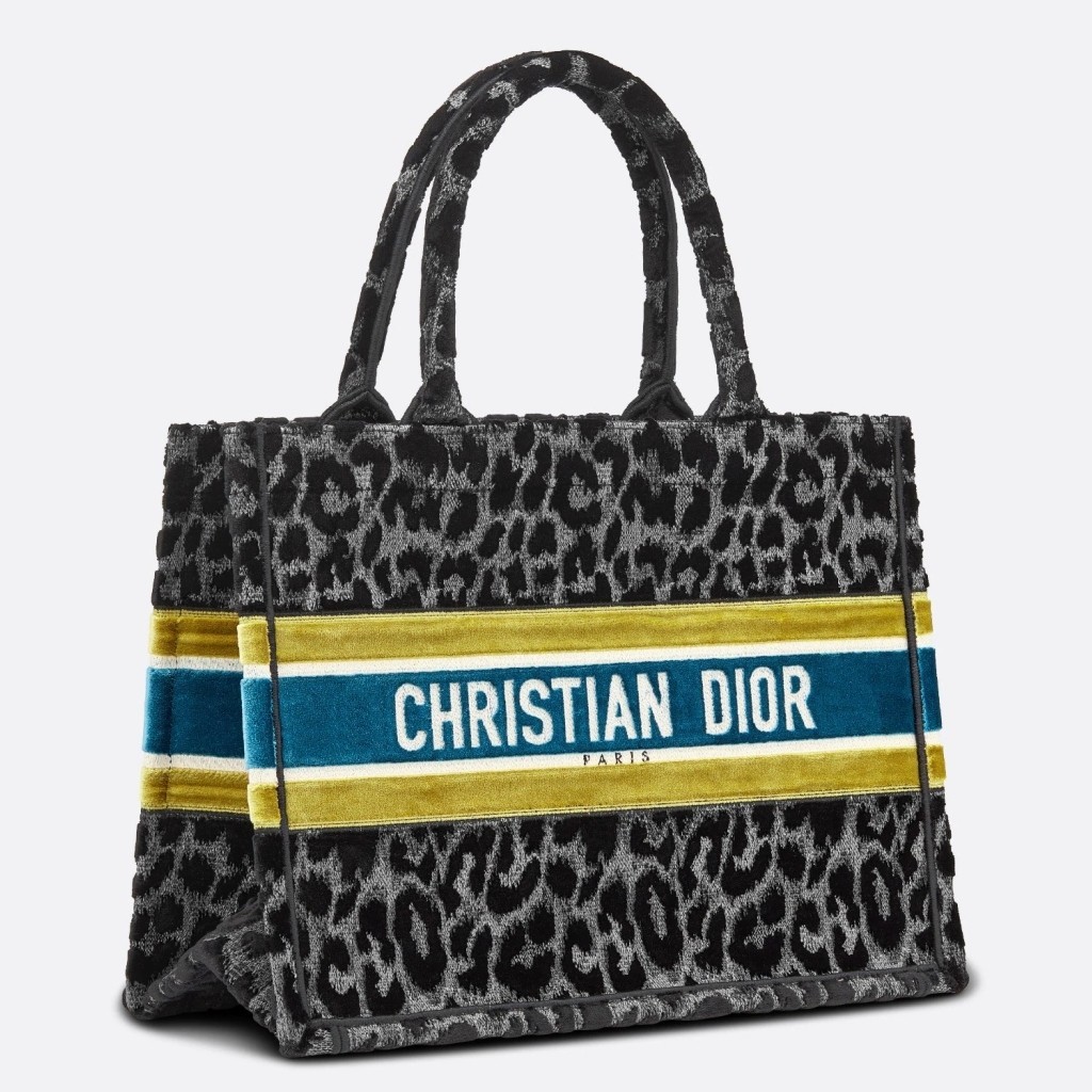 Dior Small Book Tote Bag In Grey Mizza Embroidered Velvet 444