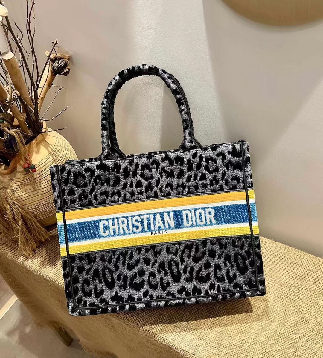 Dior Small Book Tote Bag In Grey Mizza Embroidered Velvet 444